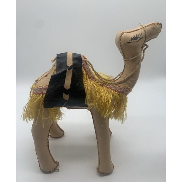 Vtg Egyptian Leather Hand Stitched Camel 2 Figurines 10” And 7” - Picture 2 of 7